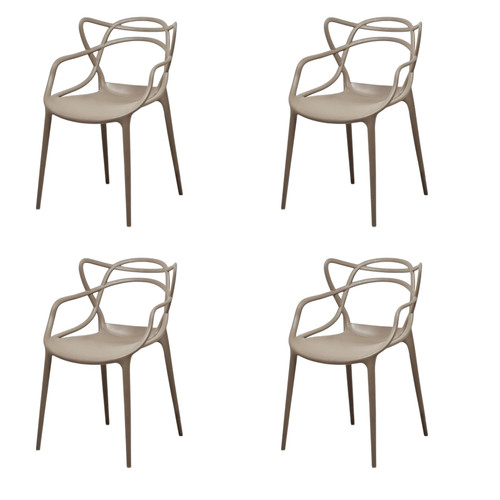 Set of Four Gray Heavy Duty Plastic Open Back Dining Arm Chairs
