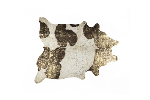 Homeroots Home Decor 6' x 7' Dark Brown, White, and Gold Natural Cowhide Area Rug