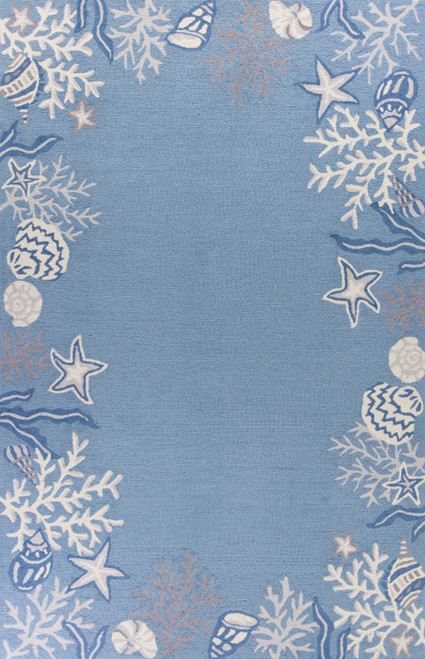 3'x5' Sea Blue Hand Hooked Bordered Coral Reef Indoor Area Rug