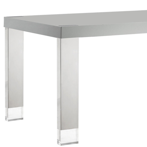 95" Light Gray and Silver Wood and Stainless Steel Dining Table