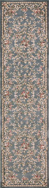 8' Slate Blue Bordered Floral Indoor Runner Rug