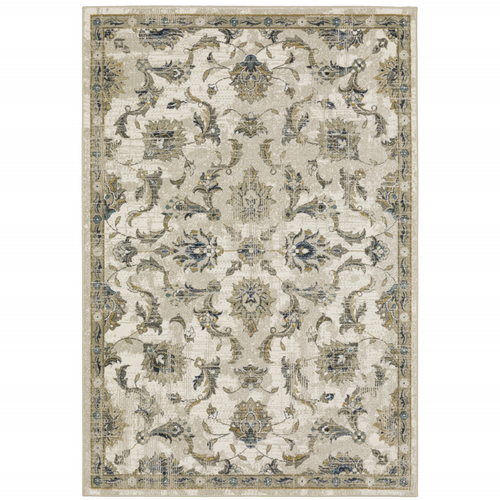 7' X 9' Beige And Gold Oriental Distressed Area Rug