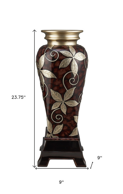 24" Brown Floral Polyresin Floor Vase