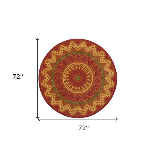 6' Round Orange Decorative Area Rug