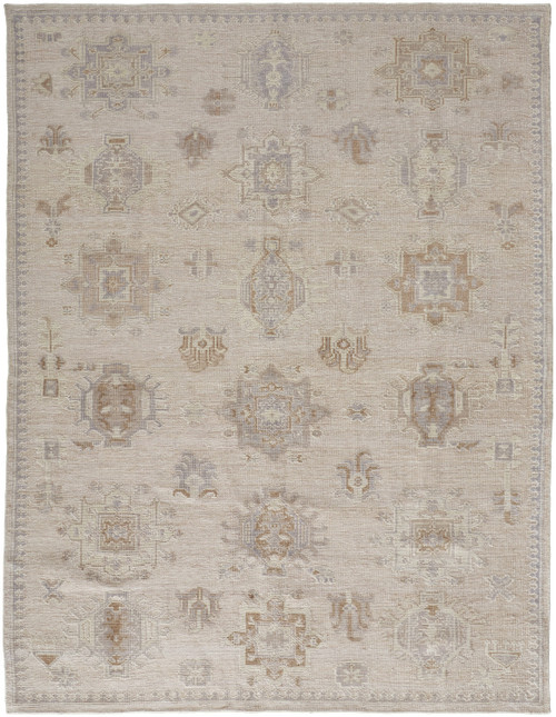 12' X 15' Tan And Brown Floral Hand Knotted Stain Resistant Area Rug