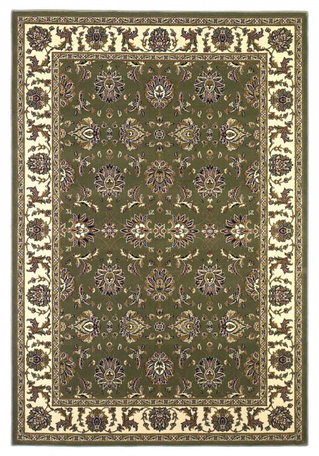 Homeroots Home Decor 7' Octagon Green or Ivory Floral Vines Bordered Indoor Area Rug, Green/Ivory, Octagon