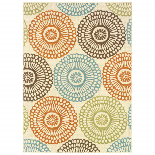 Homeroots Home Decor 9' x 13' Beige and Blue Medallion Indoor Outdoor Area Rug