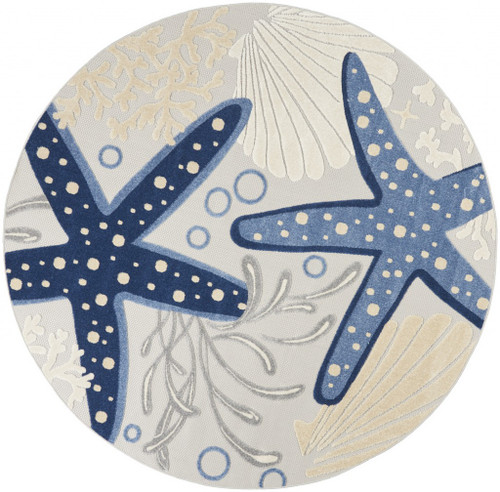 Homeroots Home Decor 8’ Round Blue and Gray Indoor Outdoor Area Rug