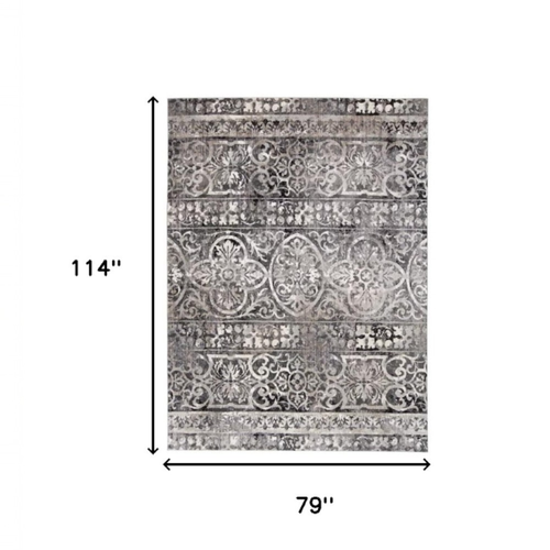 7' X 10' Gray and Ivory Oriental Distressed Area Rug