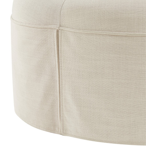 32" Beige Linen Tufted Round Cocktail Ottoman