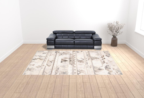10' X 14' Ivory Tan And Gray Wool Abstract Tufted Handmade Area Rug