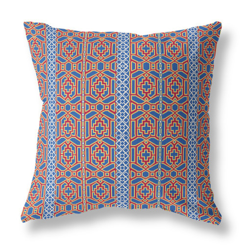 20" X 20" Blue And Red Broadcloth Floral Throw Pillow