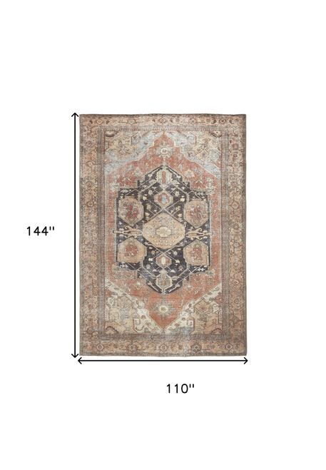 9' X 12' Orange Brown And Taupe Abstract Area Rug