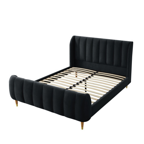 Black Solid Wood Queen Tufted Upholstered Velvet Bed Frame