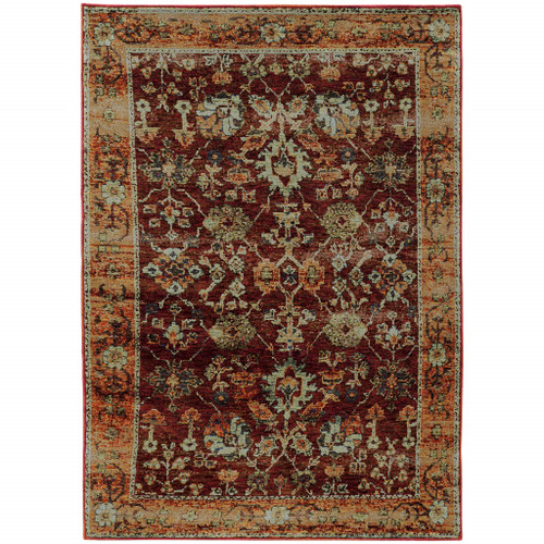 Homeroots Home Decor 5' x 7' Oriental Power Loom Stain Resistant Area Rug, Red Gold and Green