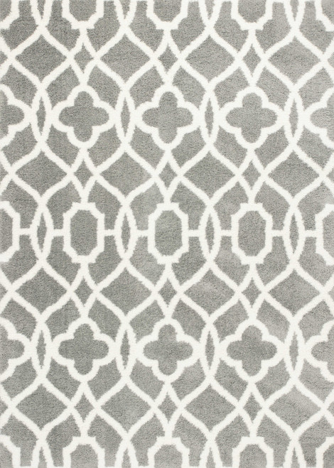 Homeroots Home Decor 5'x8' Grey Ivory Machine Woven Ogee Indoor Area Rug, Grey/Ivory, Machine Woven