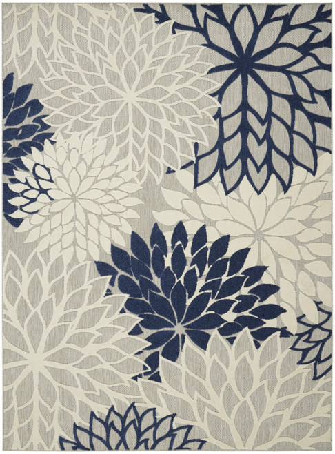 Homeroots Home Decor 8’ x 11’ Ivory and Navy Indoor Outdoor Area Rug