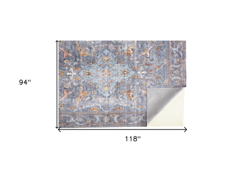 8' X 10' Blue And Gray Floral Medallion Area Rug