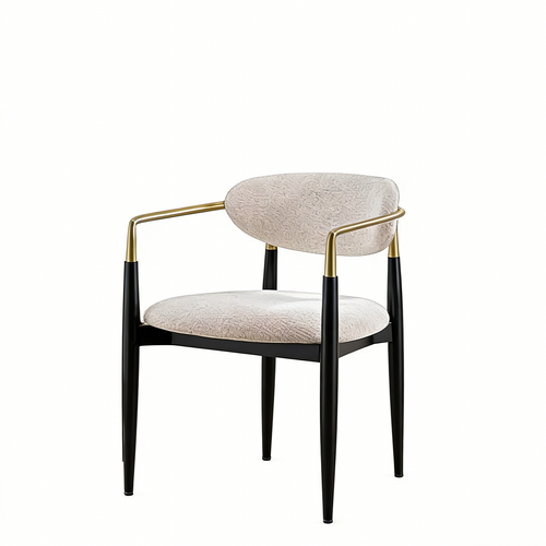 Beige and Black Faux Linen Dining Arm Chair