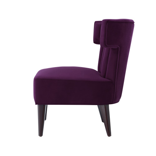 30" Purple and Black Velvet Tufted Wingback Chair