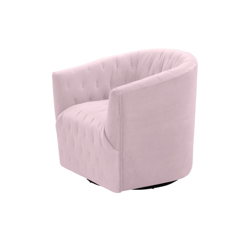 31" Blush And Black Velvet Tufted Swivel Barrel Chair