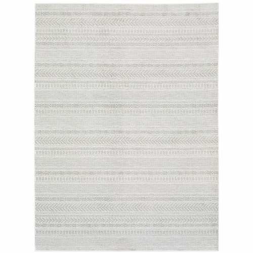 Homeroots Home Decor 5' x 8' White and Grey Geometric Power Loom Stain Resistant Area Rug, White and Grey, Geometric
