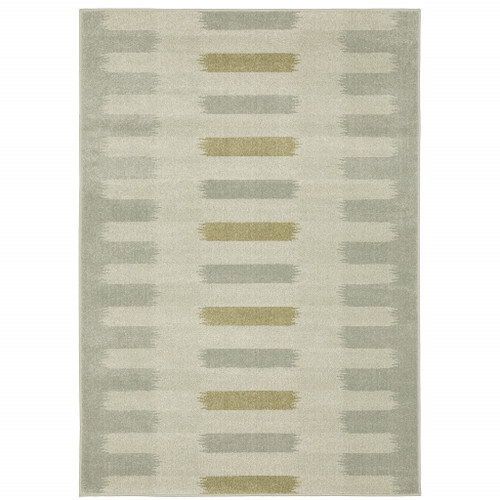 Homeroots Home Decor 8' x 11' Geometric Power Loom Area Rug, Grey Teal Beige Tan