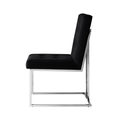 Set of Two Tufted Black and Silver Upholstered Velvet Dining Side Chairs