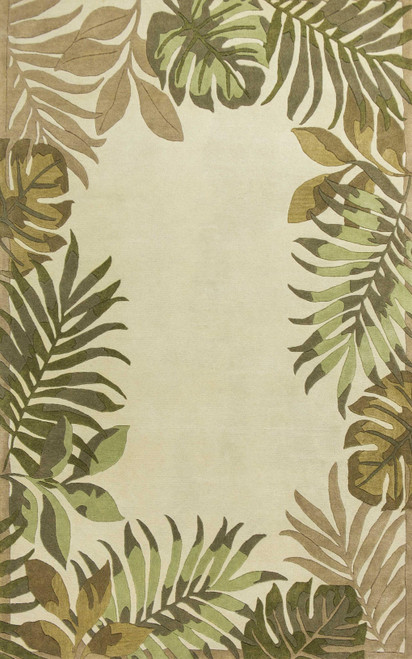 Homeroots Home Decor 5'x8' Ivory Hand Tufted Bordered Tropical Leaves Indoor Area Rug, Ivory, Hand Tufted