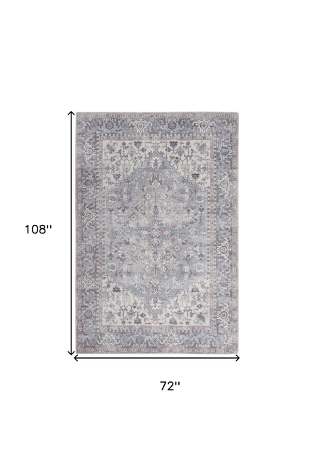 6' X 9' Grey Medallion Distressed Washable Area Rug