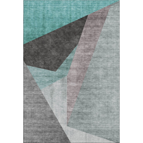 5' X 8' Teal Gray And Ivory Geometric Washable Area Rug With UV Protection