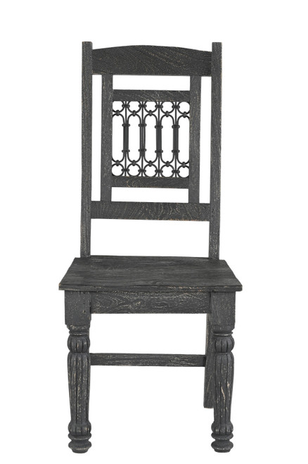 Set of Two Black Wood Slat Back Dining Side Chairs
