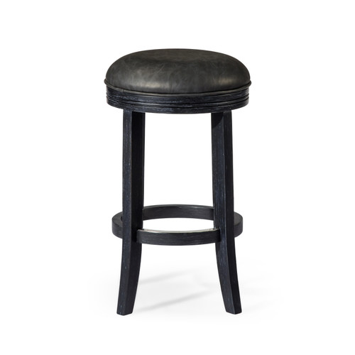 26" Charcoal and Black Faux Leather and Solid Wood Backless Counter Height Swivel Bar Chair