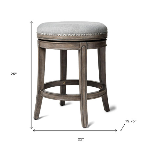 26" Gray and Oak Fabric and Solid Wood Backless Counter Height Swivel Bar Chair