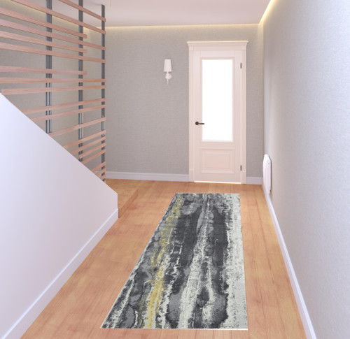 8' Gray and Black Abstract Runner Rug