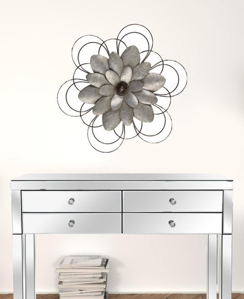 Set Of Three Silver Metal Flower Wall Decor