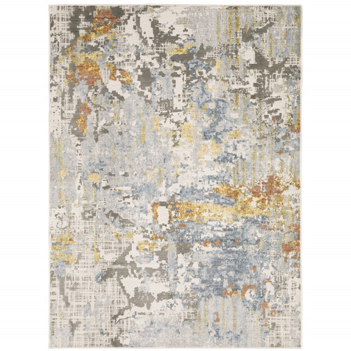 Homeroots Home Decor 6' x 9' Abstract Area Rug, Charcoal Grey Beige and Tan, Power Loom Stain Resistant