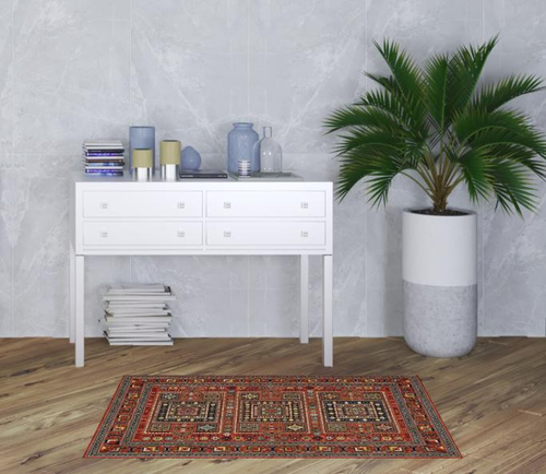 3' X 5' Red Black and White Oriental Power Loom Area Rug