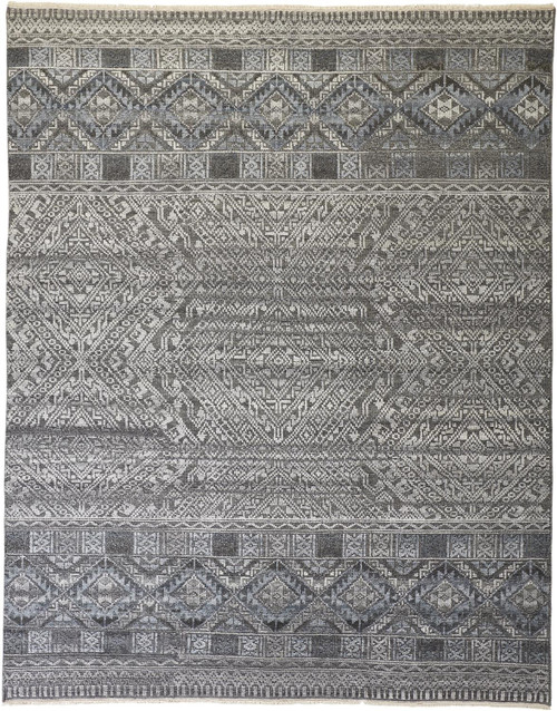 Homeroots Home Decor 4' x 6' Gray, Ivory and Blue Geometric Hand Knotted Area Rug