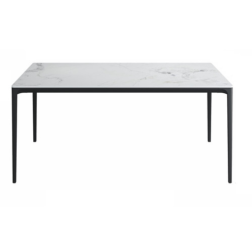 63" White and Black Sintered Stone and Steel Dining Table