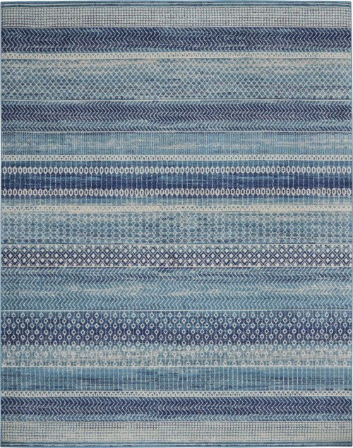 Homeroots Home Decor 8’ x 10’ Navy Blue Ornate Stripes Area Rug