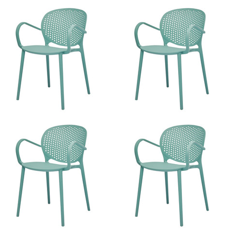 Set of Four Blue Heavy Duty Plastic Dining Arm Chairs