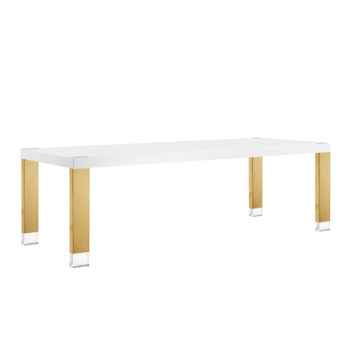 95" White and Gold Wood and Stainless Steel Dining Table