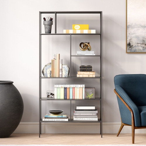 72" Gray Metal Six Tier Etagere Bookcase
