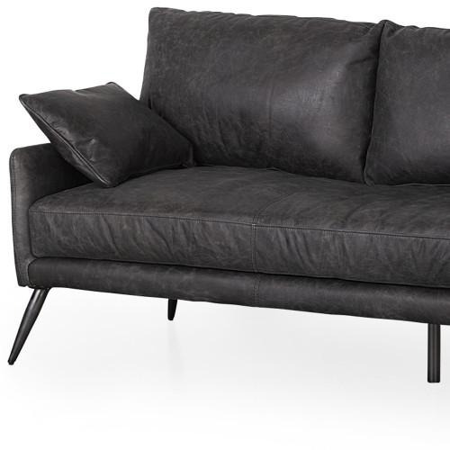 82" Black Leather Sofa With Toss Pillows