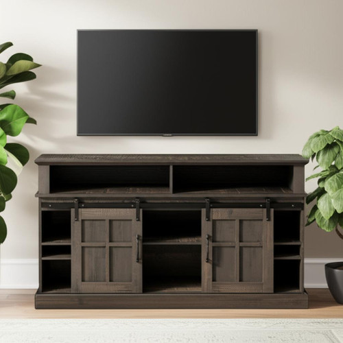 58" Oak Wood Enclosed and Open Storage TV Stand