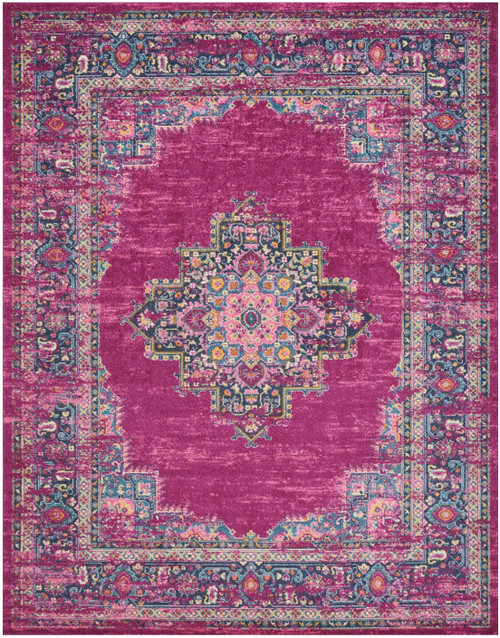 Homeroots Home Decor Fuchsia and Blue Distressed Area Rug, 8' x 10', Distressed Finish
