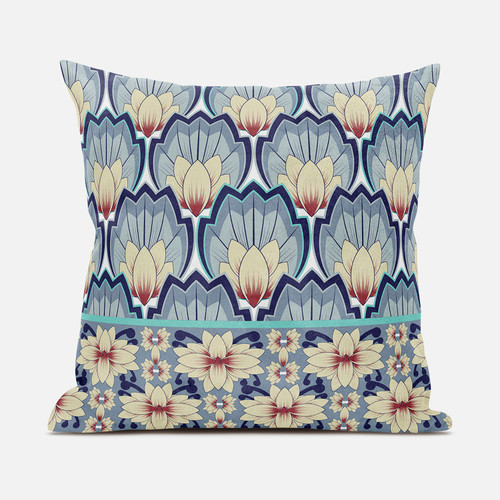 18x18 Yellow Gray Blown Seam Broadcloth Floral Throw Pillow