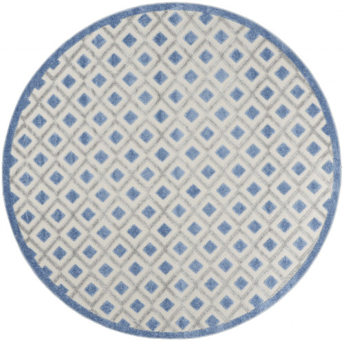 Homeroots Home Decor 8' Round Blue and Gray Indoor Outdoor Area Rug
