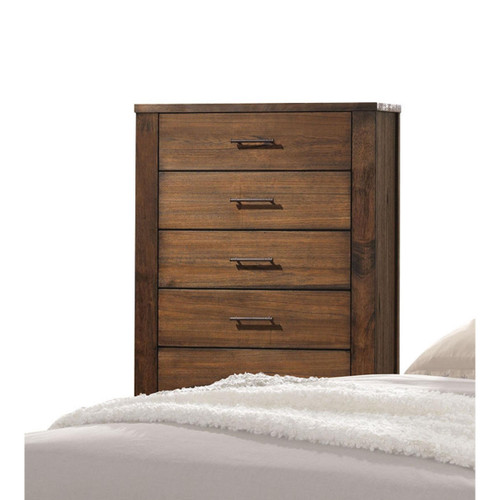 34" Brown Solid Wood Five Drawer Dresser